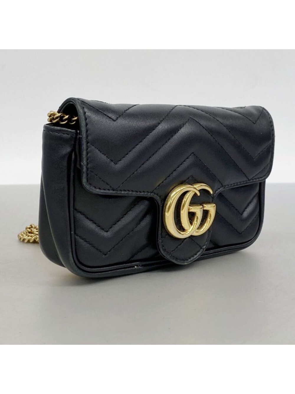 Gucci Shoulder Bag GG Marmont Leather Black Gold - Picture 2 of 10
